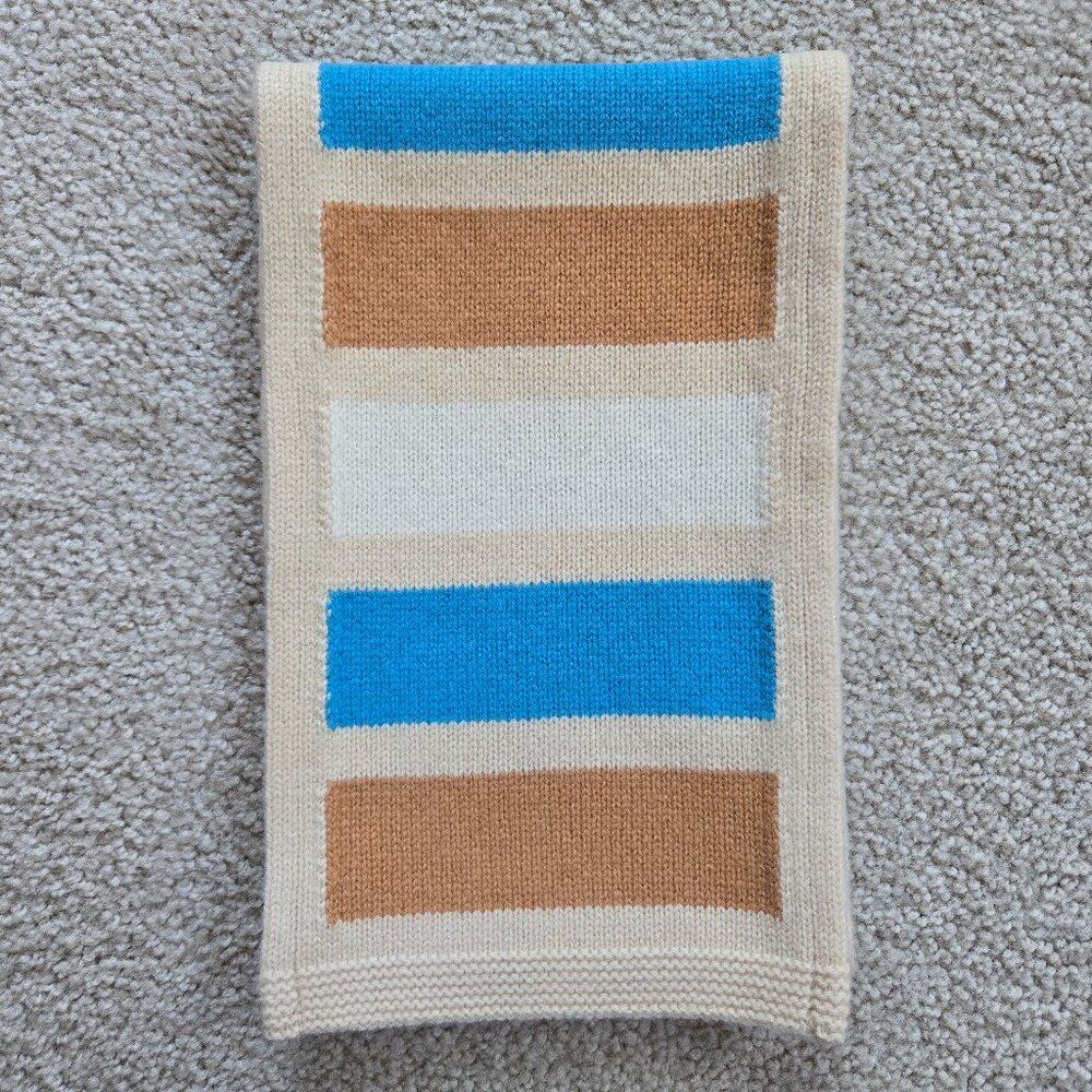 NWOT GAP 100% Lambswool Striped Scarf Tan Blue White
